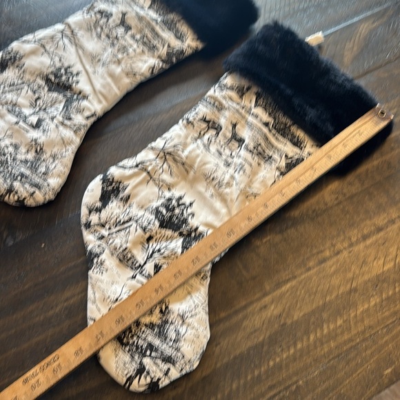 2 Toile Christmas Stocking Faux Fur Trim Homestead Country Cottagecore Christmas - Picture 5 of 6